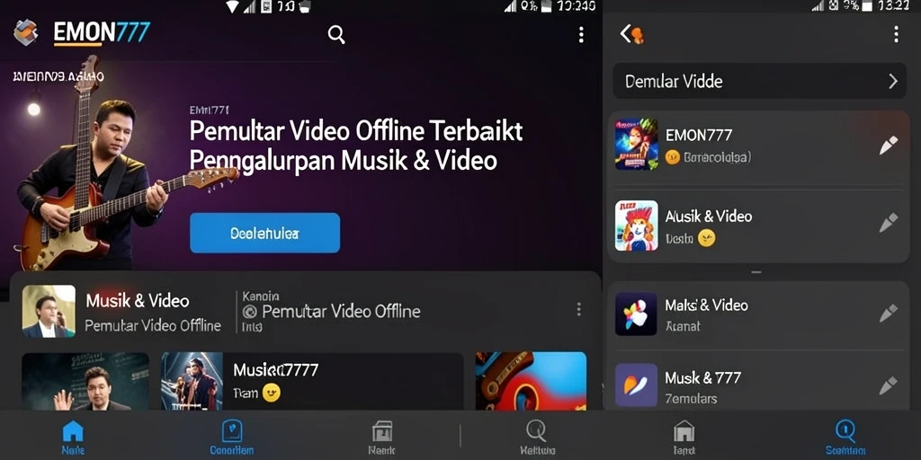 Antarmuka pengguna EMON777 yang sederhana dengan berbagai fitur Pemutar Video Offline.