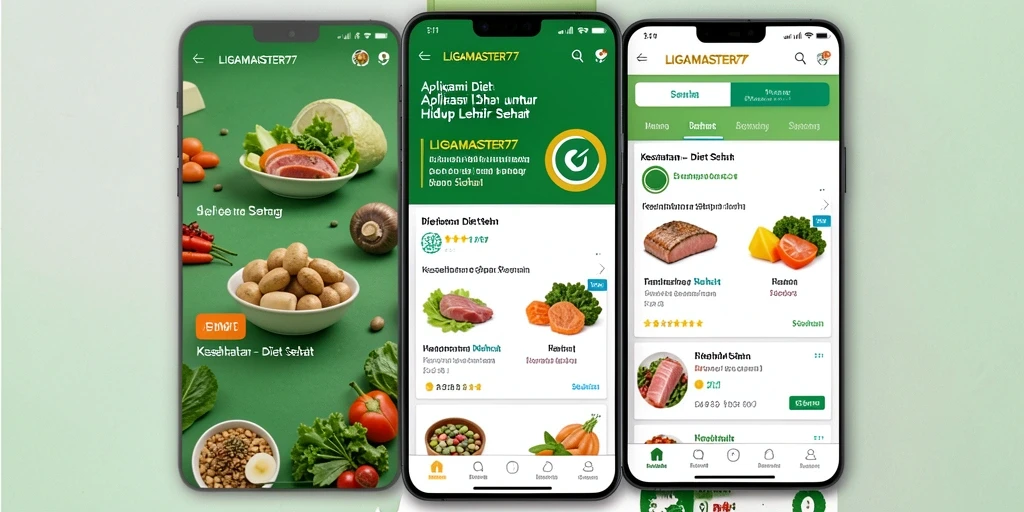 Tampilan antarmuka aplikasi Diet Sehat LIGAMASTER77 yang intuitif.