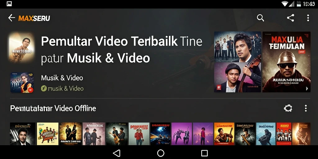 Tampilan antarmuka aplikasi MAXSERU untuk pemutar video offline.